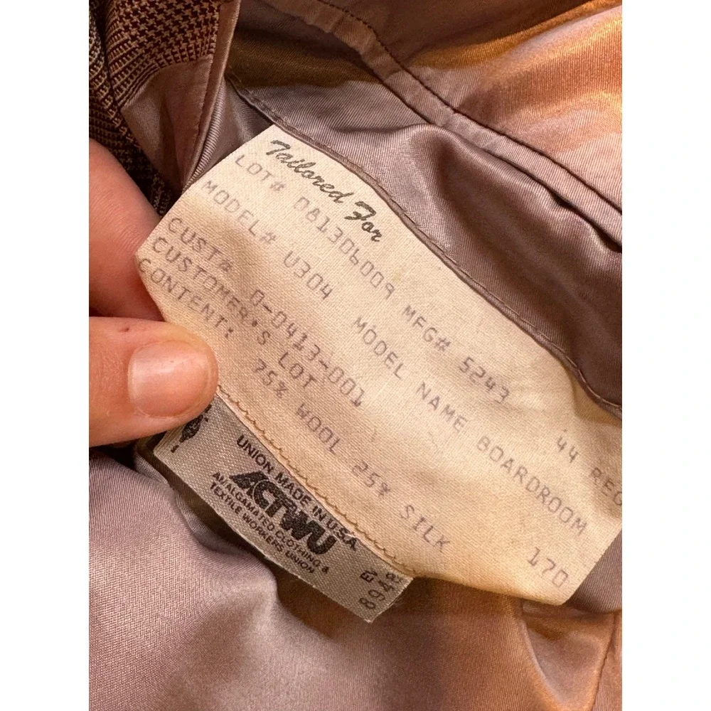 Hickey Freeman Barneys New York Wool‎ Silk Suit 2 Pc Gray Glen Plaid 44R Custom